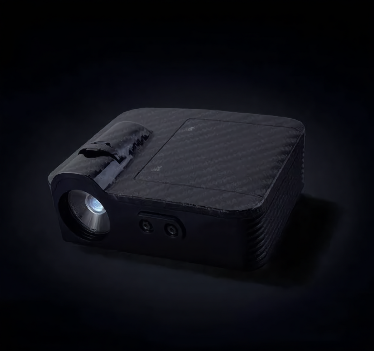LED car door welcome light side view showing the projector lens